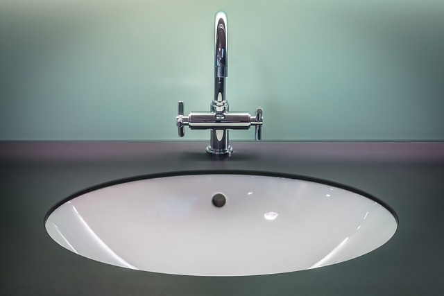 Modern bathroom sink with chrome faucet