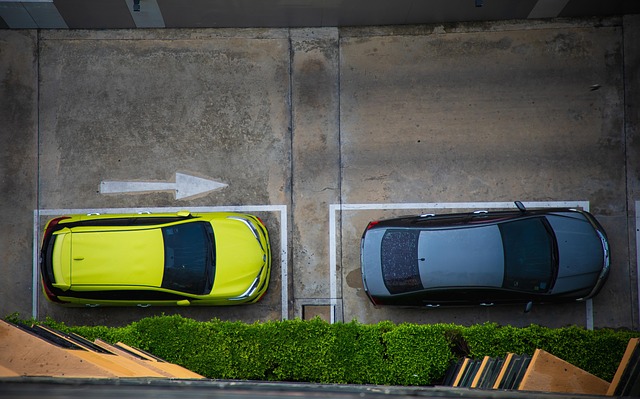 Overhead view of two parked cars